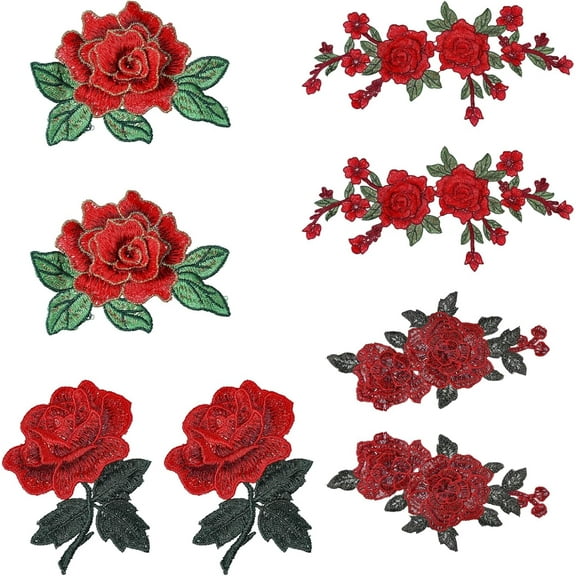 8 Pcs Rose Flower Sewing Patches 4 Style Rose Appliques Sew On Patch Flower Patch DIY for Clothing Jackets Bags Hat Sewing Embroidered Flowers Patches DIY for DIY Decoration