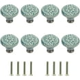 thumbnail image 1 of 8 Pcs Round Ceramic Drawer Knobs Cabinet Furniture Handle Vintage Flower Pattern Knobs, with Mounting Screws, Green, 1 of 9