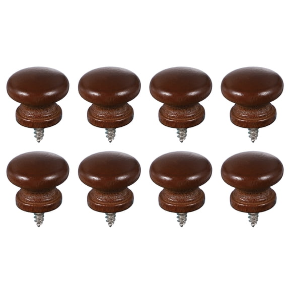 8 Pcs Round Wood Cabinet Knobs, Self-Tapping Solid Wooden Drawer Knobs Mushroom Pulls Handles for Furniture Closet Dresser Wardrobes, Dark Brown (15/16" Diameter, 3/4" Height)