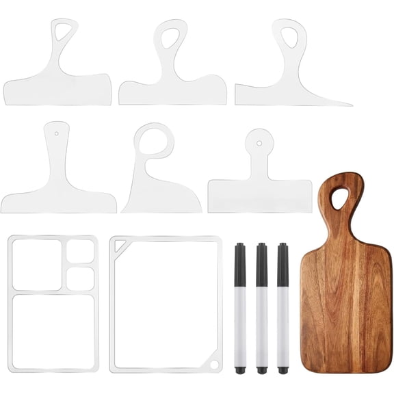 8 Pcs Router Templates for Woodworking, Including 6 Charcuterie Board Handle Templates, 2 Tray Router Moulds, and 3 Pens, Cutting Board Routing Guides for DIY