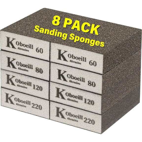 8 Pcs Sanding Block, Washable and Reusable Sanding Sponge for Drywall Wood Metal, Sandpaper Blocks in 60 80 120 220 Grit Coarse/Medium/Fine, Sand Paper Brick for Furniture/Painting Crafts/Auto