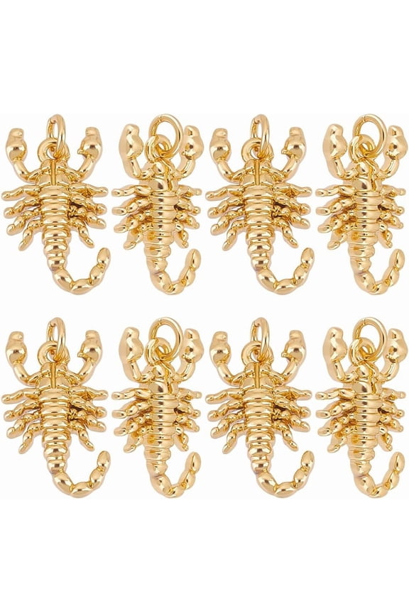 8 Pcs Scorpion Charms Real 18k Gold Plated Scorpion Pendant with Jump Rings Brass Insects Charms Metal Dangle Pendants Crafts