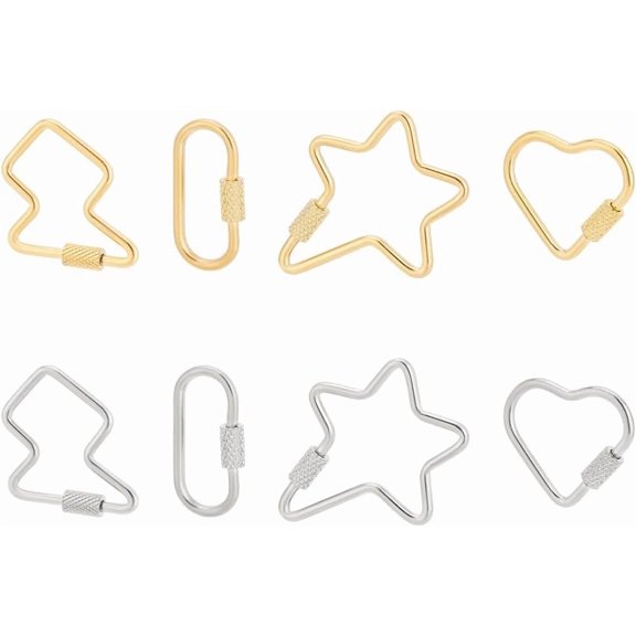 8 Pcs Screw Carabiner Lock Charms Gold Sliver Heart Star Keychain Clip Hook Stainless Steel for DIY Necklace Bracelet Large Connectors Clasp Carabiner Lock for DIY Craft Making DIY