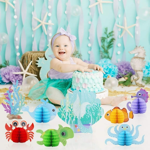 8 Pcs Under The Sea Party Decorations Sea Animal Honeycomb Centerpiece Mermaid Birthday Party Supplies for Beach Baby Shower Wedding Pool Party Decorations