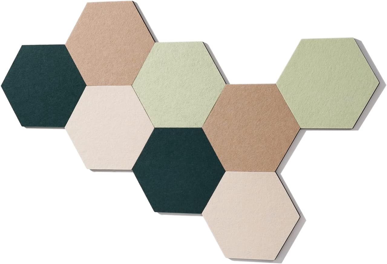 8 Pcs Self Adhesive Felt Bulletin Board Tiles (Large), Hexagon Color Pin Wall for Photos, Pictures, Memos (Green Large)