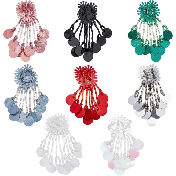 8 Pcs Sequins Flower Applique with Tassel Paillettes Beaded Patches Embroidery Artificial Flower Sew on Patches for Clothes Jackets Jeans Bags Dress Hats Shoes DIY Craft Accessories Colorful