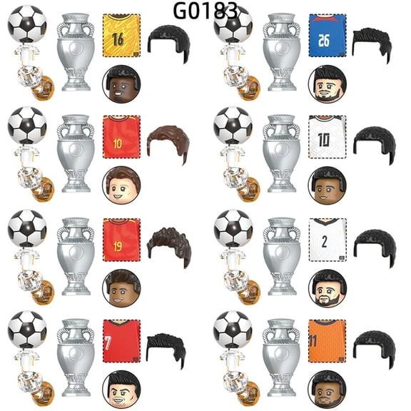 8 Pcs/Set G0183 MOC Bricks Model Building Set  Famous Football Player Star with Numbers 16 26 10 19 2 7 11, Gift Toys for Fans