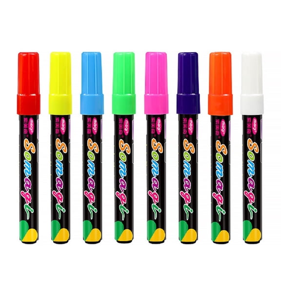 8 Pcs/Set Liquid Chalk 8 Colors Erasable Non-Toxic Water-Based Reversible Tips Bright Colors for Glass or Chalkboard