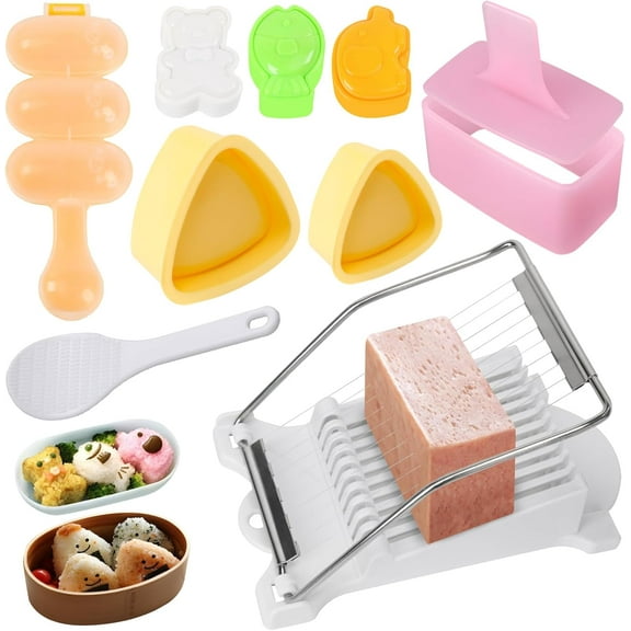 8 Pcs/Set Spam Musubi Maker Mold Press (Non Stick) with Luncheon Meat Slicer Kit Sushi Shake Rice Ball Mold Onigiri Mold Sushi Making Tool Egg Slicer Hot Dog Cutter for Kitchen,DIY Hand Tools Kits