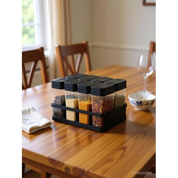 8 Pcs Sets Masala Box Container For Kitchen Plastic, Black