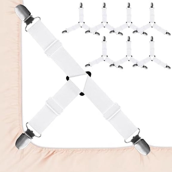 8 Pcs Sheet Straps with Metal Clips, Triangle Bed Sheet Straps Adjustable, Fitted Sheet Straps Non Slip, Bed Sheet Clips for Bed Sheets,Sofa Cushion, Tablecloths