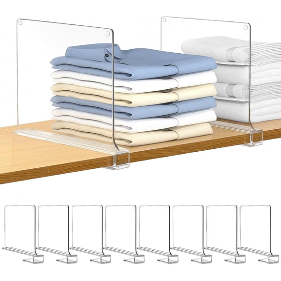 8 Pcs Shelf Dividers for Closet Acrylic Clear Closet Shelf Divider for Wooden Shelving or Vertical Shelves
