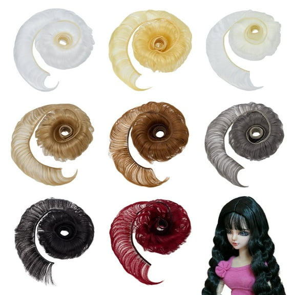 8 Pcs Short Straight Hair 38.5x1.9inch High Temperature Fiber Dolls Hair Bang Curly Hair Wig Neat Bangs Wigs for Making Kit DIY Handmade (Suitable DIY