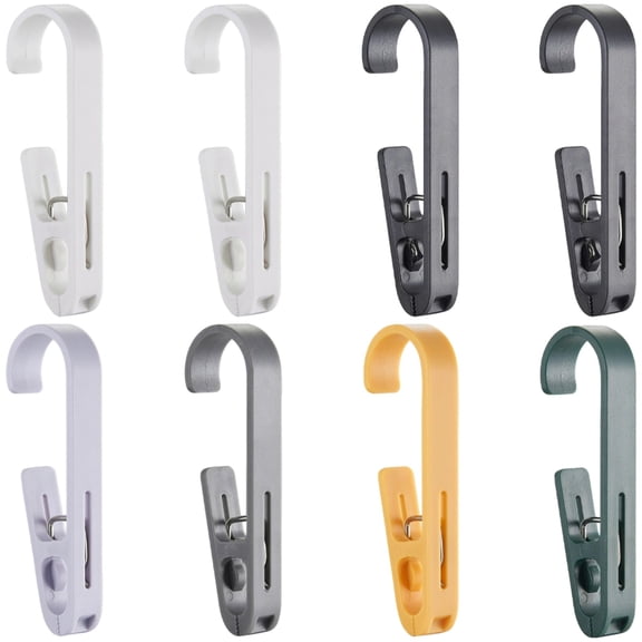8 Pcs Shower Curtain Hooks Clips, Clothes Pins with Swivel Hanging ABS Clamps, 5.3 in / 13.5 cm, Multicolored Rustproof Laundry Clips for Bathroom, Indoor, Outdoor