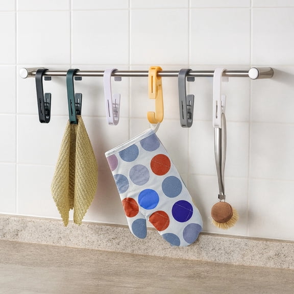 8 Pcs Shower Curtain Hooks Clips, Clothes Pins with Swivel Hanging ABS Clamps, 5.3 in / 13.5 cm, Multicolored Rustproof Laundry Clips for Bathroom, Indoor, Outdoor