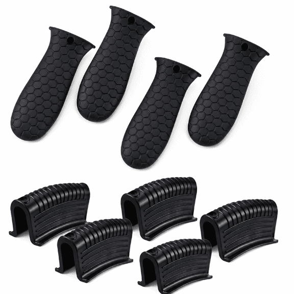 Pot Handle Covers 8 pack Silicone Black Heat Resistant Non Slip for Cast Iron Frying Pan Kitchen