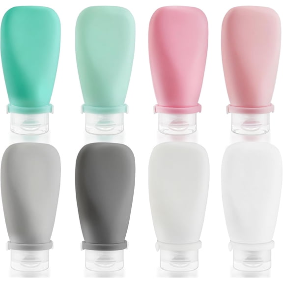 8 Pcs Silicone Travel Bottle,Leak Proof TSA Compliant Travel Makeup Toiletry Cosmetic Container Tube Squeezable With Flip Cap for Toothpaste,Shampoo,Lotion,Conditioner,Body Wash-8 Color (3 Ounce)