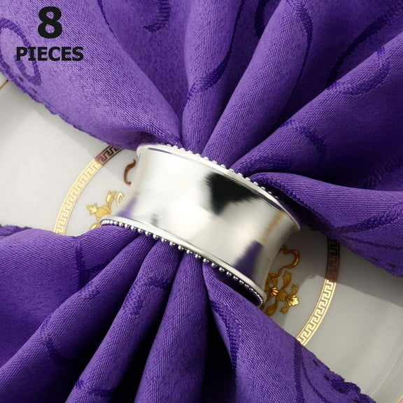 8 Pcs Silver Napkin Rings Set Metal Napkin Holder Rings Rhinestone Delicate Napkin Buckle for Wedding, Dinner, Holiday Parties, Receptions, Family Gathering Table Setting Easter Party Decoration