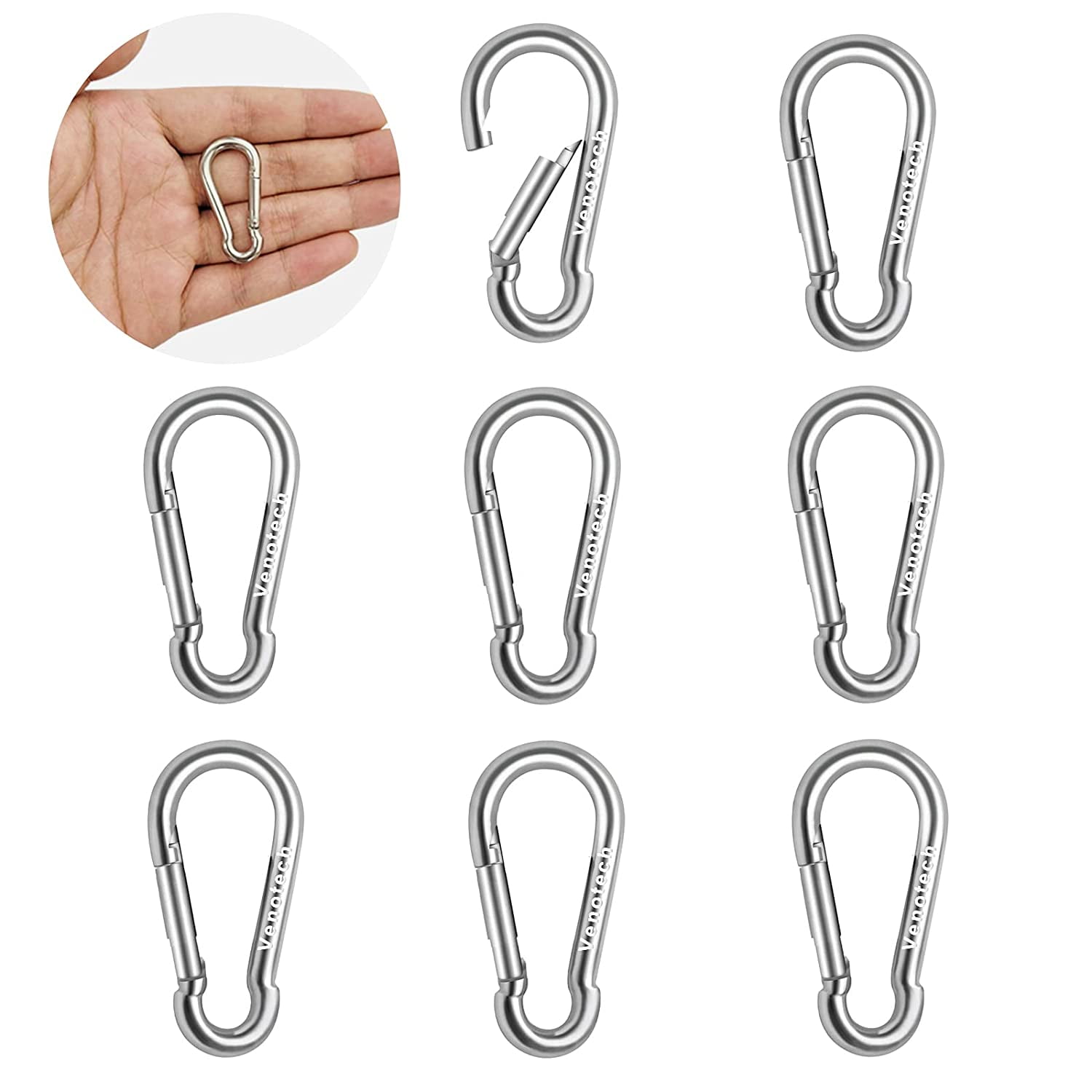 8 Pcs Small Carabiner Clip Stainless Steel Spring Clips Snap Hooks