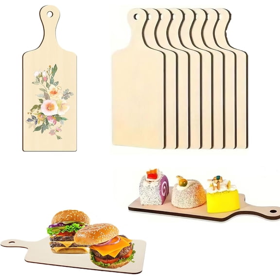 8 Pcs Small Charcuterie Boards with Handle, Wood Cutting Board for Crafts, Small Kitchen Serving Trays for Sublimation DIY Craft Home Kitchen Decor(9.4 X 3.5 Inch)