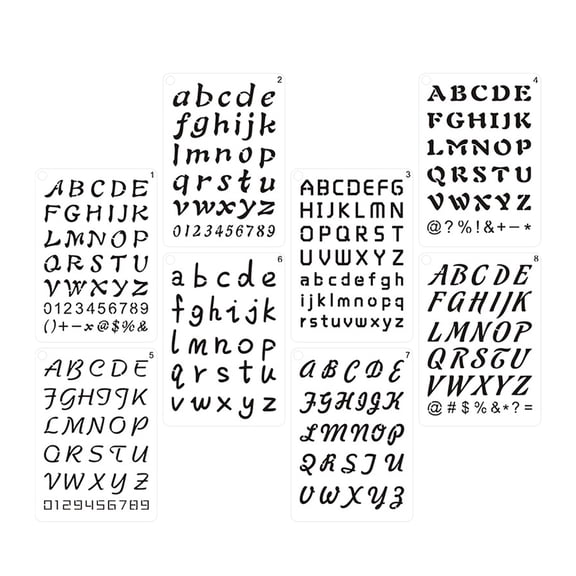 Raindrops 8-Piece Alphabet and Number Stencil Set with English Letter Templates for Crafting and Projects