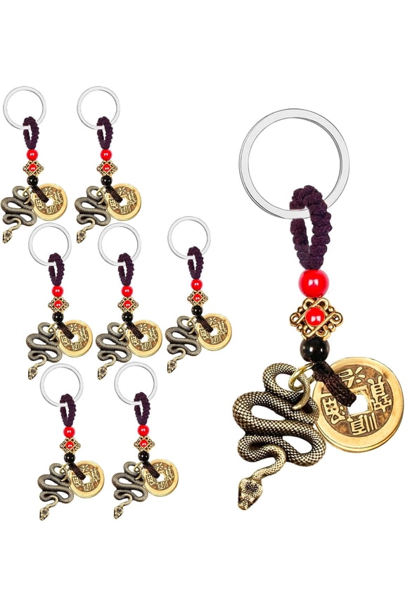 8 Pcs Snake Keychains Year of 2025, Snake Key Ring New Year Zodiac Keychains Snake Hanging Pendants Brass Chinese Zodiac Snake Keyholder Snake Year Blessing Souvenir for Car Bag Home Decor
