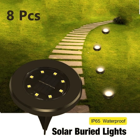 8 Pcs Solar Walkway Buried LED Lights Landscape Disk Light for Garden Pool Patio