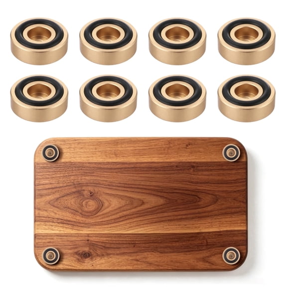 8 Pcs Solid Aluminum Cutting Board Feet, 1.18" Gold Tray Risers with Non-Slip Silicone Pads & Screws, Anti-Vibration Moisture-Proof Heavy Duty Tabletop Protector Versatile for Electronics & Furniture