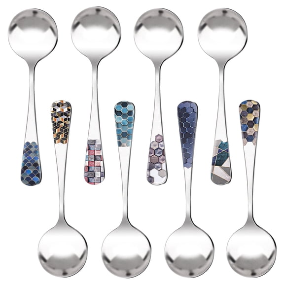 JINYINGHOD 8 Pcs Stainless Steel Soup Spoons Set, Mirror Polished Spoons, Fashion Dinner Spoons Silverware for Soup Bouillon Cereal Milk Tea, 6.3 Inch