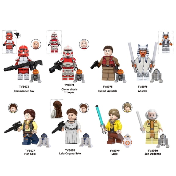 8 Pcs Space Wars Action Figures Building Blocks Set, Battle Droids and Soldiers Clone Troopers Figures Building Toys Cake Toppers, Boys Kids Gift