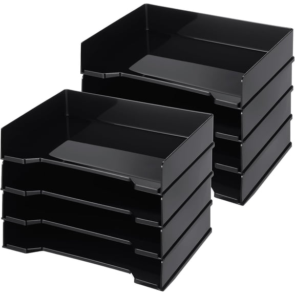 8 Pcs Stackable Letter Tray Rectangular Plastic Desk Organizer 13 x 9.5 x 2.6 in Paper Holder File Tray Accessories Rack for Desktop Office Desk Drawers (Black)