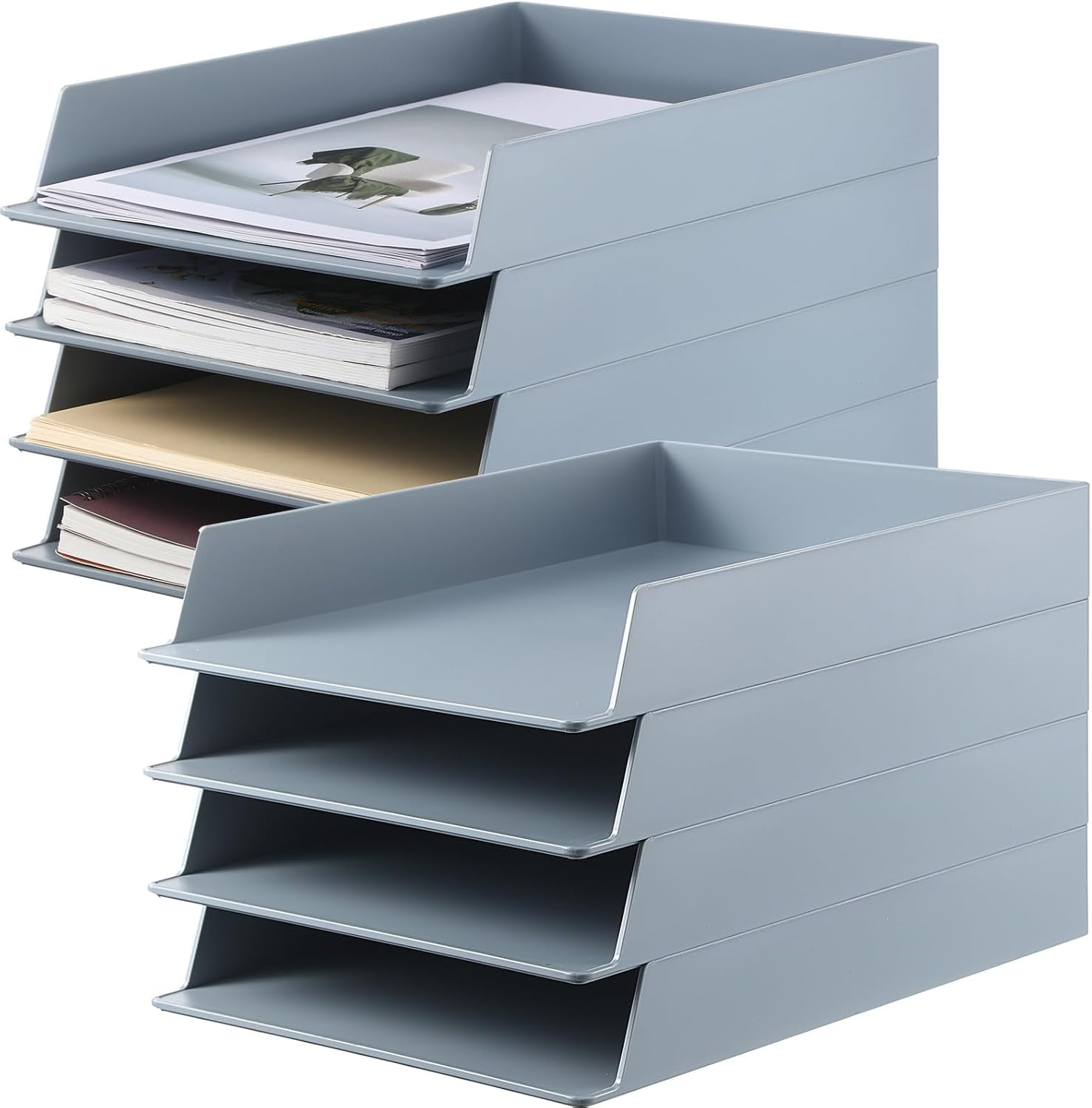 8 Pcs Stackable Paper Trays Rectangular Plastic Desk Holder Desktop ...