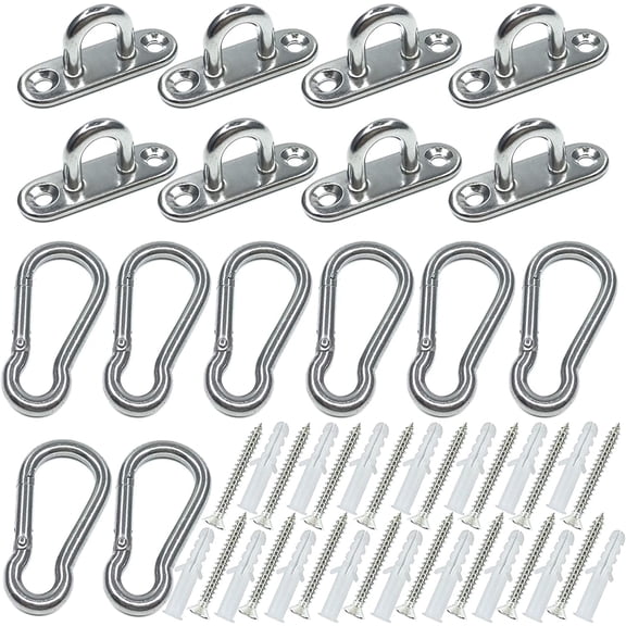 8 Pcs Stainless Steel 1.8 Inches Pad Eye Hooks and 8 Pcs 1.96 Inches Snap Hooks,Shade Sail Hardware,Heavy Hangers for Outdoors Light,String Lights,Plant Bracket