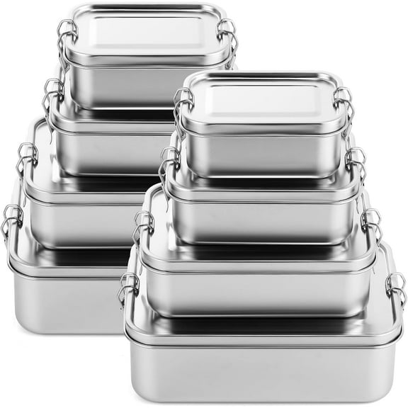 8 Pcs Stainless Steel Bento Box Metal Lunch Box Food Storage Containers Metal Lunch Container, Lockable Clips to Leak Proof, Reusable Dishwasher Snack Boxes for Work, Picnic (4 Sizes)