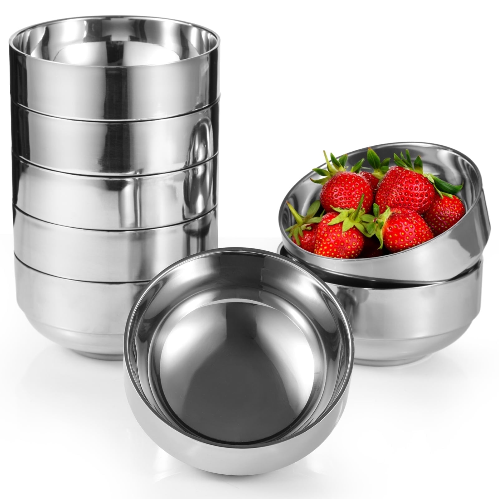 8 Pack Double Wall Insulated Stainless Steel Bowls, 15oz Unbreakable Soup & Cereal Bowls, Stackable Metal Serving Bowls for Noodles, Salad, Dessert - Walmart.com