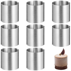 8 Pcs Stainless Steel Cake Ring Molds Set, 2 Inch Round Seamless Cookie & Mini Mousse Molds, Oven-Safe Non-Stick Dessert Molds for DIY Baking