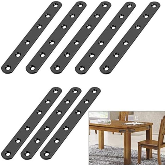 8 Pcs Stainless Steel Flat Plates - 6 Inch Heavy Duty Mending Plate Straight Corner Brace Brackets Connector Furniture Repair Fixing Joint with Screws, Black
