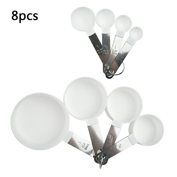8 Pcs Stainless Steel Measuring Cup and Spoon,Great Kitchen Tools Measuring Cup and Spoon Set for Cooking and Baking, White