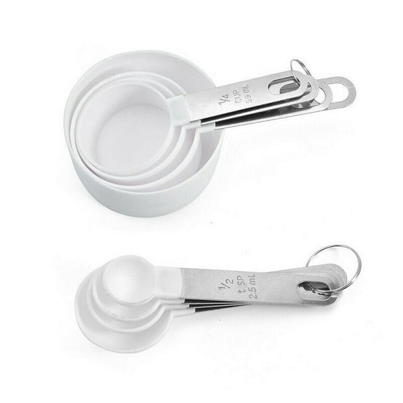 8 Pcs Stainless Steel Measuring Cups Measuring Spoons Washable Kitchen Baking Cooking Tools Set,White