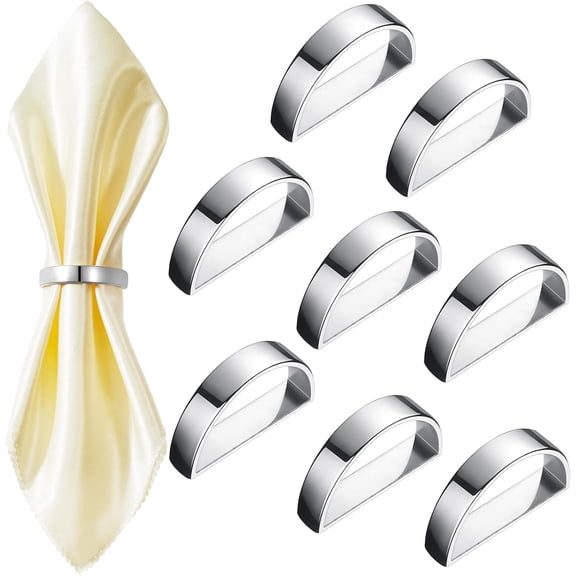 8 Pcs Stainless Steel Napkin Rings Metal Napkin Ring Holders Easter Modern Serviette Buckles Metallic Adornment for Spring Table Kitchen Dinner Party Wedding(Bright Silver Semicircle)