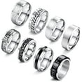 thumbnail image 1 of 8 Pcs Stainless Steel Rings for Men High Polished Mens Band Wedding Engagement Fidget Rings Vintage Spinning Rings Size 7-13, 1 of 7
