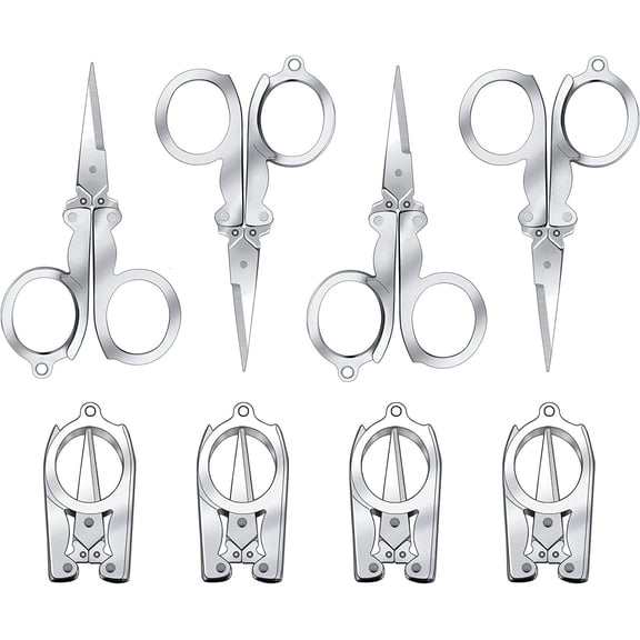 8 Pcs Stainless Steel Small Scissors Folding Scissors, Pocket Portable Foldable Travel Scissors Tiny Mini Craft Cutter for Home Travel, Silver