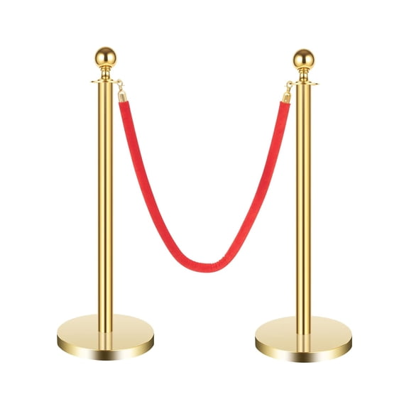 8 Pcs Stanchions with Red Velvet Ropes Set, 4 Red Velvet Ropes and 8 Stainless Steel Posts with Base, Runner Poles for Red Carpet Party Decoration Crowd Control Barriers (Golden)