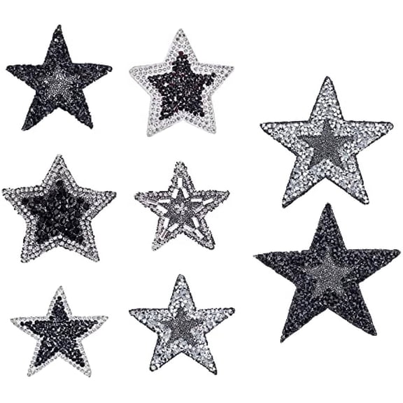 8 Pcs Star Shape Rhinestone Applique Iron Sew on Applique Patch Black Star Glitter Crystal Diamond Applique