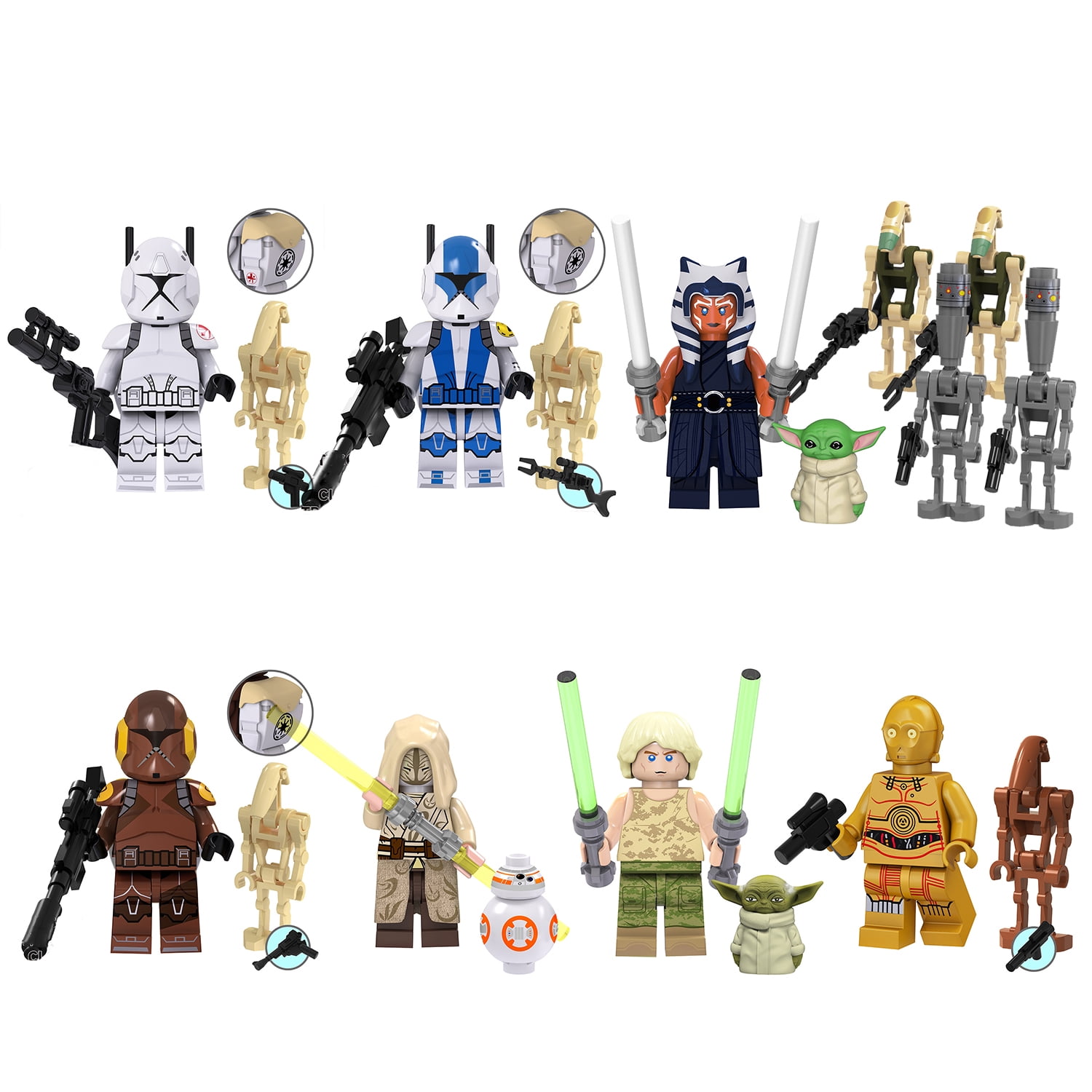 8 Pcs Star Wars Minifigures Building Blocks Toys Set, 1.77 inch Battle