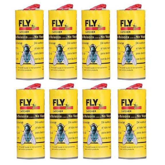 8 Pcs Sticky Fly Strips, Fly Paper Roll Hanging, Fly Catcher Fly Tape Fruit Fly Traps Ribbon, Fly Strips Fly Paper Fly Ribbon Flying Insect Trap, Gnat Trap for Bug, Insect, Pest, Mosquito