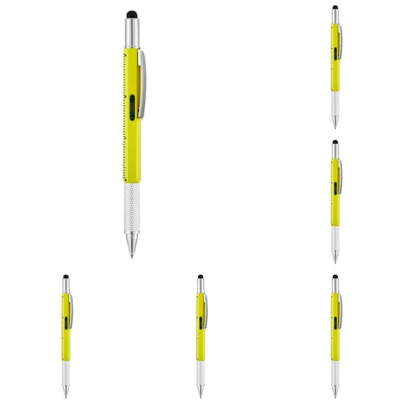 8 Pcs Stocking Stuffers Bulk for Men 6 in 1 Screwdriver Multi Tool Pens with Refills Ruler Level Gauge for Party Favor Father's White Elephant Gifts (Yellow)