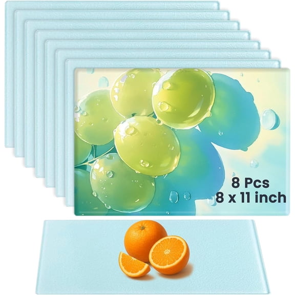 8 Pcs Sublimation Cutting Board Blanks 8x11, Textured Tempered Glass Cutting Board for Kitchen, Personalized Decor as Sublimation Picture Frame, Trivet, Gift, Individual Package & Anti Slip