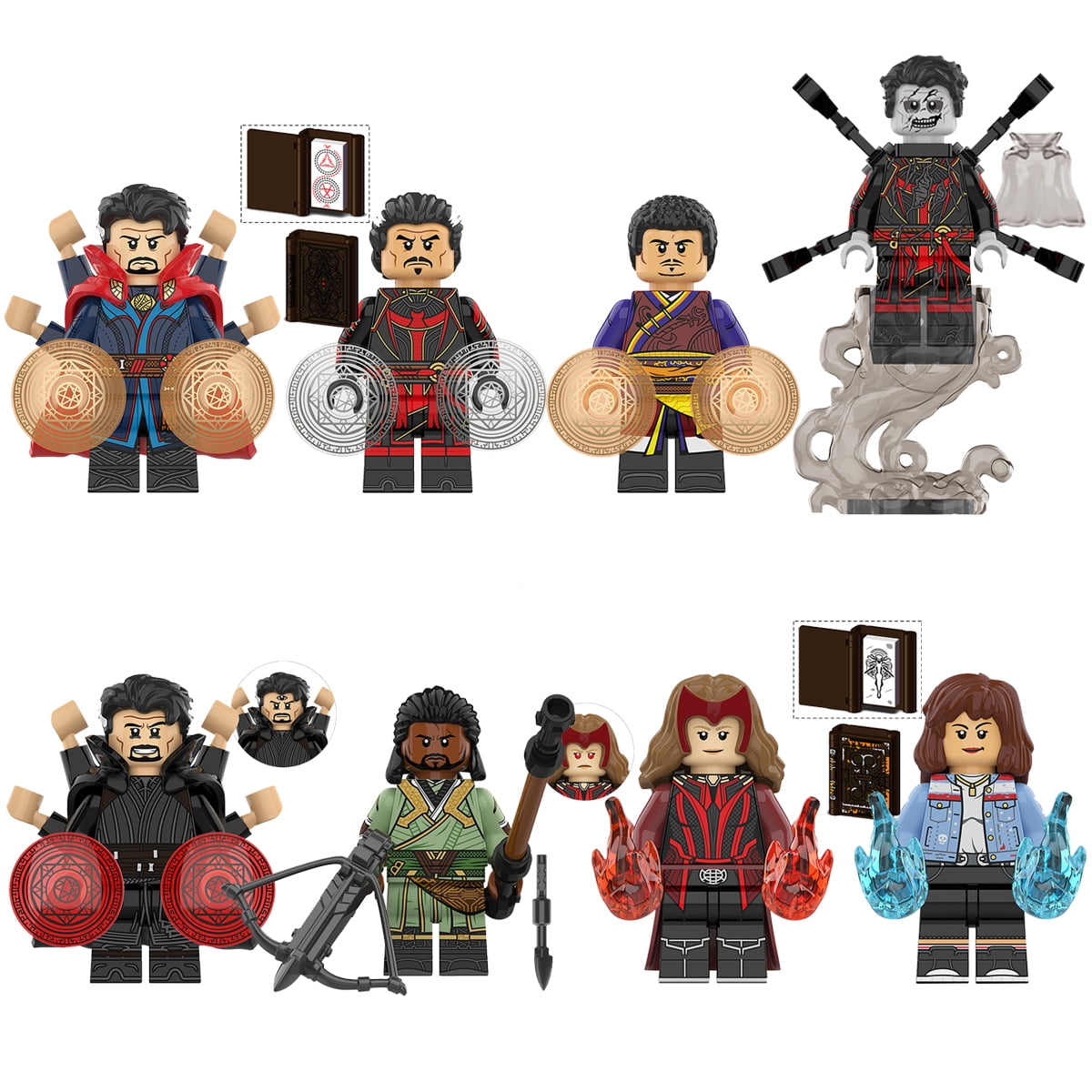 8 Pcs Superhero Doctor Strange Action Figures Scarlet Witch Miss America Minifigures Building Blocks Toys for Kids Christmas Gift