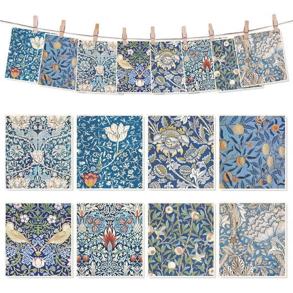 8 Pcs Swedish Dishcloth Set Vintage Blue Floral Design Kitchen Towel 7 x 8 Inch